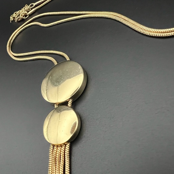 Gold Tone Bolo Tassel Necklace with Circle Pendants - Picture 3 of 4